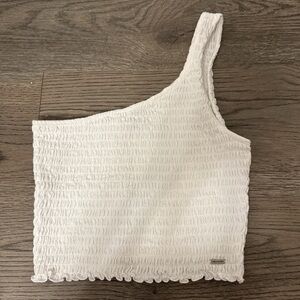 Hollister White One-Shoulder Smocked Crop Top